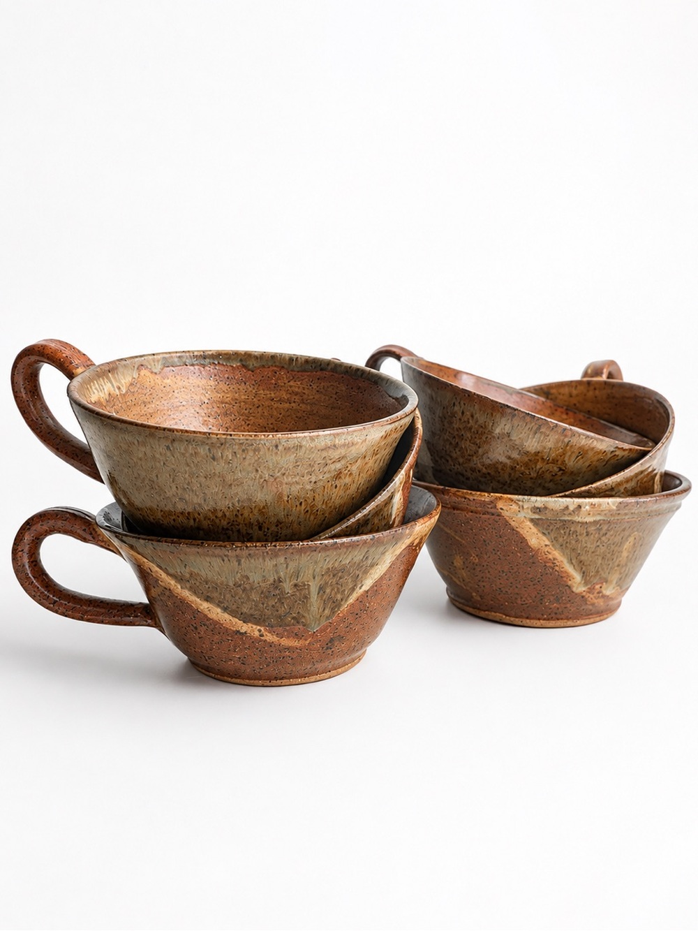 6 Piece Rustic Handmade Artisan Ceramic Pottery Large Soup Mugs